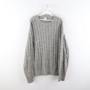 Vintage Rockabilly Acrylic Cable Knit Sweater Gray